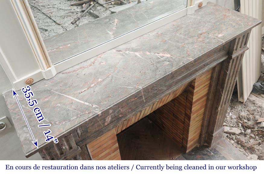 Cheminée de style Louis XVI aux pieds cannelés en marbre enjugerais-9