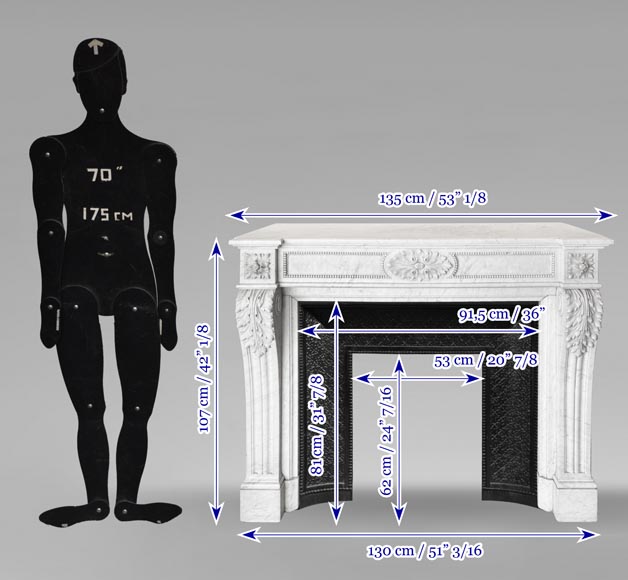 Cheminée de style Louis XVI en marbre de Carrare décorée de perles-11
