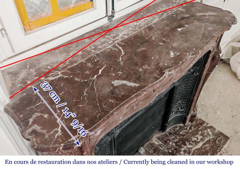 Cheminée de style Louis XV modèle Pompadour en marbre rouge du nord-10