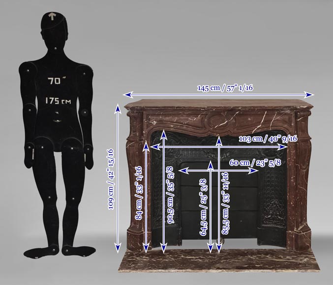 Cheminée de style Louis XV modèle Pompadour en marbre rouge du nord-11