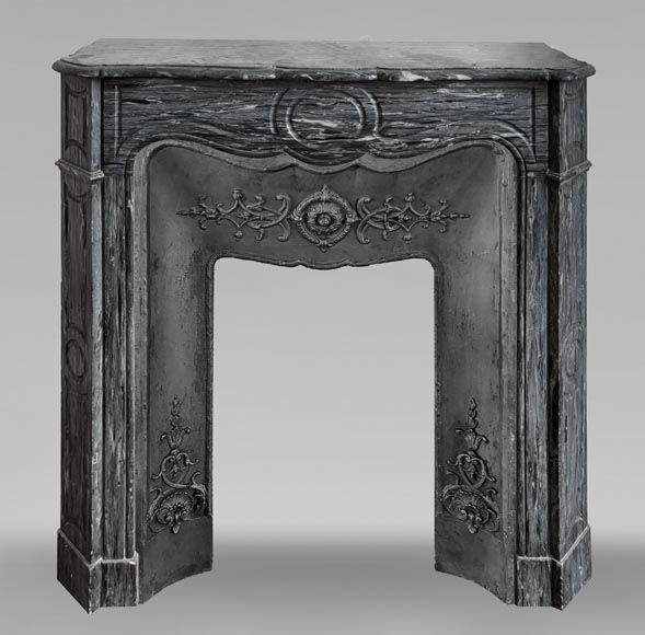 Cheminée de style Louis XV modèle Pompadour en marbre bleu turquin Cheminée de style Louis XV modèle Pompadour en marbre bleu turquin-0