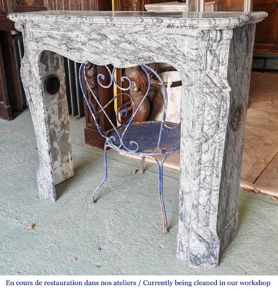 Cheminée de style Louis XV modèle Pompadour en marbre bleu fleuri-5