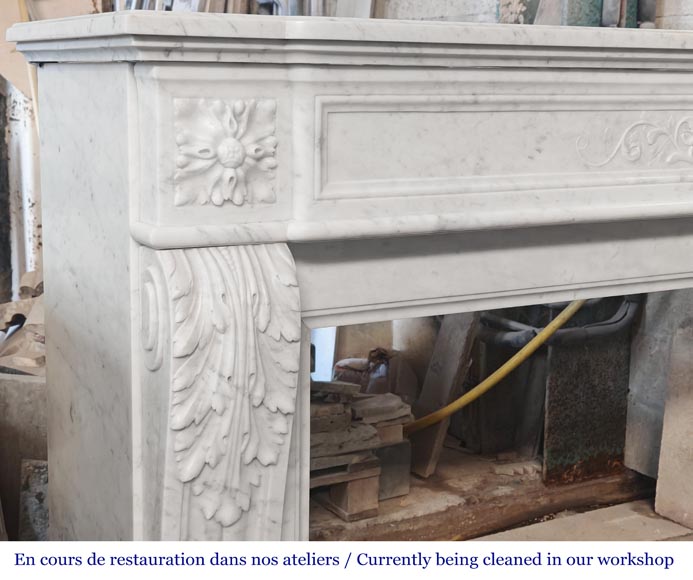 Cheminée de style Louis XVI à décor végétal, en marbre de Carrare Cheminée de style Louis XVI à décor végétal, en marbre de Carrare-5
