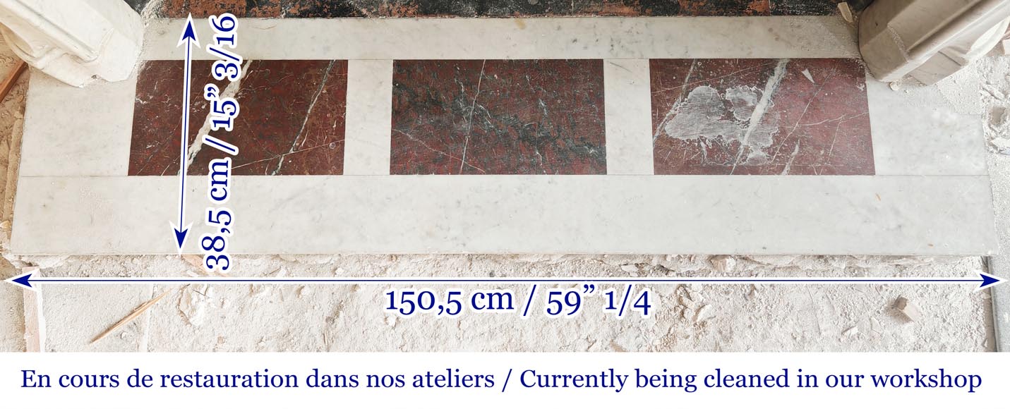 Cheminée de style Louis XV décorée d'une palmette, en marbre de Carrare Cheminée de style Louis XV décorée d'une palmette, en marbre de Carrare-11