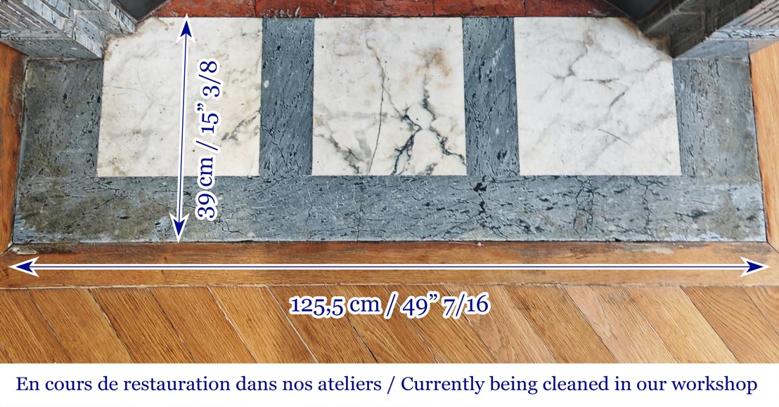 Cheminée de style Louis XVI à décor de cannelure, en marbre bleu fleuri Cheminée de style Louis XVI à décor de cannelure, en marbre bleu fleuri-8