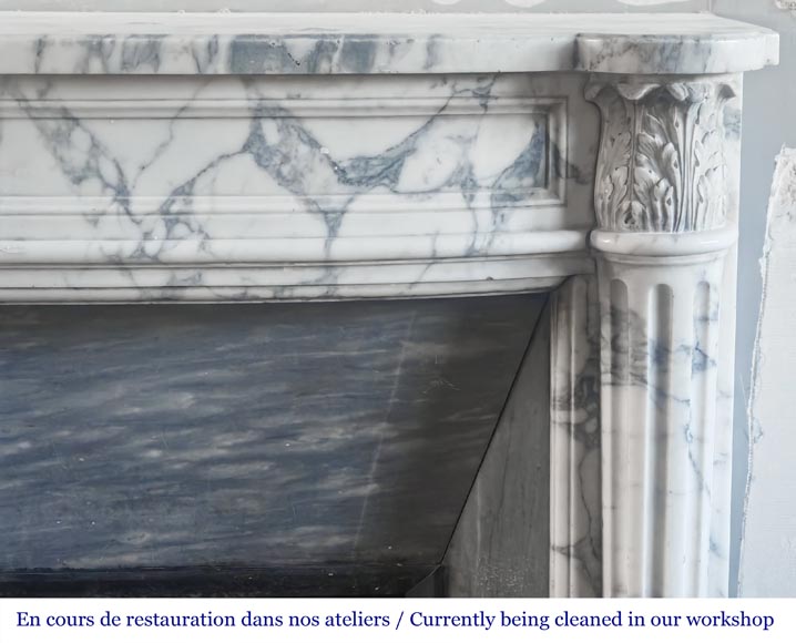 Cheminée galbée de style Louis XVI, à demi colonne corinthienne, en marbre arabescato Cheminée galbée de style Louis XVI, à demi colonne corinthienne, en marbre arabescato-7