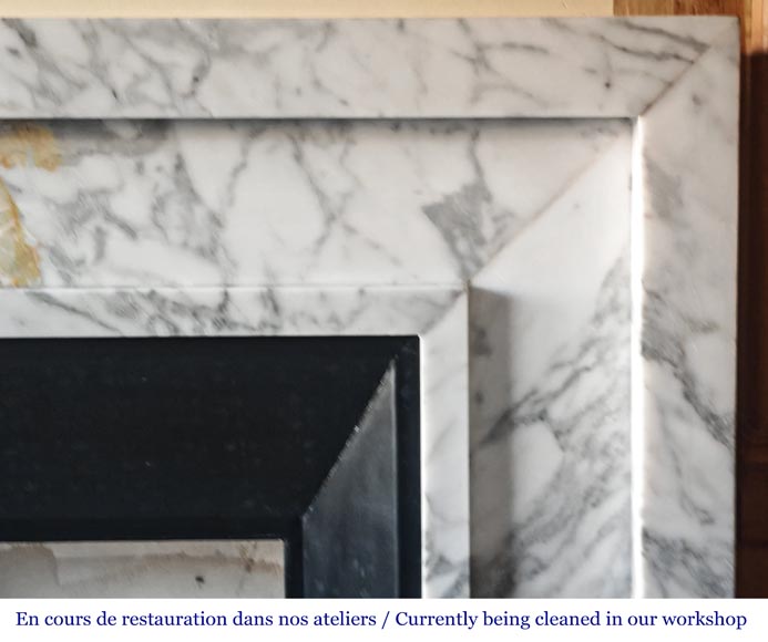 Cheminée contemporaine en marbre type Arabescato-6