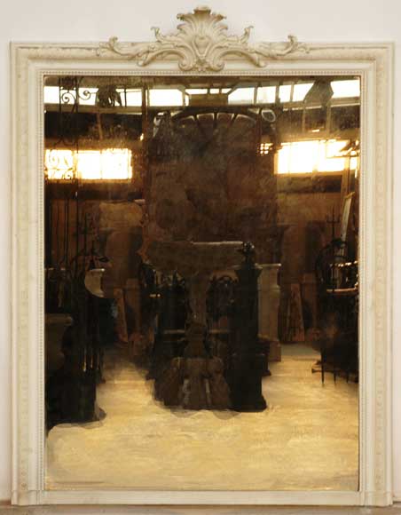 Miroir Ancien En Verre églomisé - Cadre Bois Et Stuc - Blason Aigle Bicéphale - H39,5cm