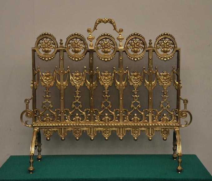 Pare-étincelles XXe Siècle En Bronze Et Maille De Fer - Encart Décoratif