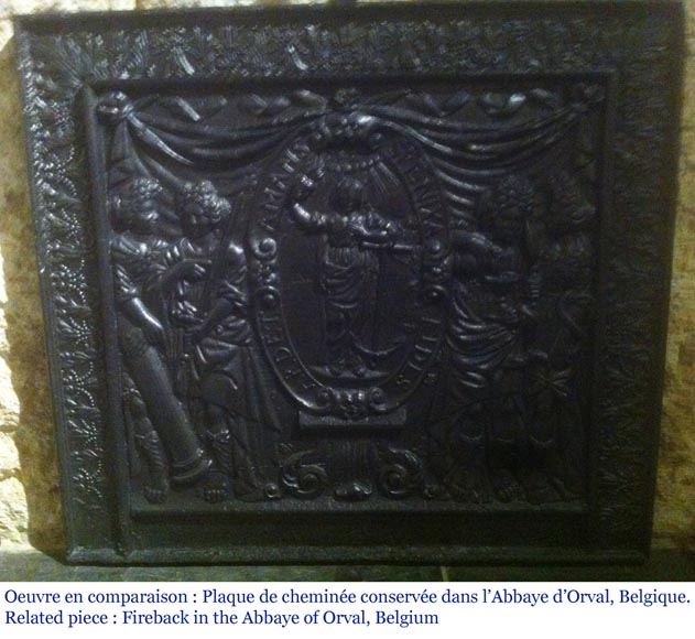 Grande plaque de cheminée ancienne à décor janséniste-11