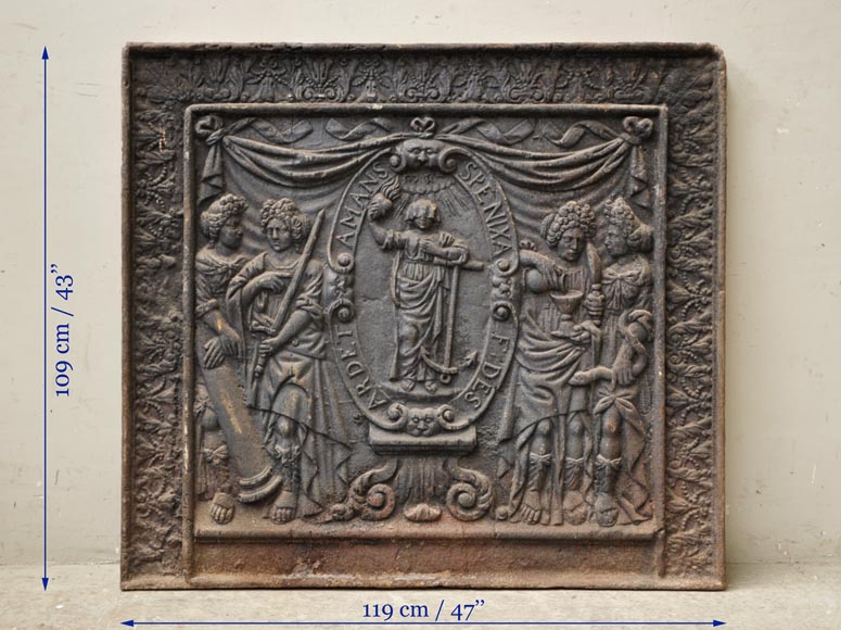Grande plaque de cheminée ancienne à décor janséniste-12