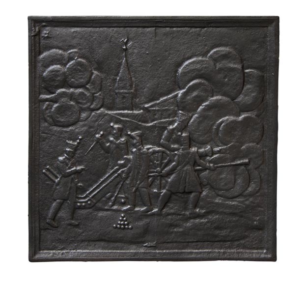 Plaque de cheminée à décor de soldats napoléoniens au combat-0